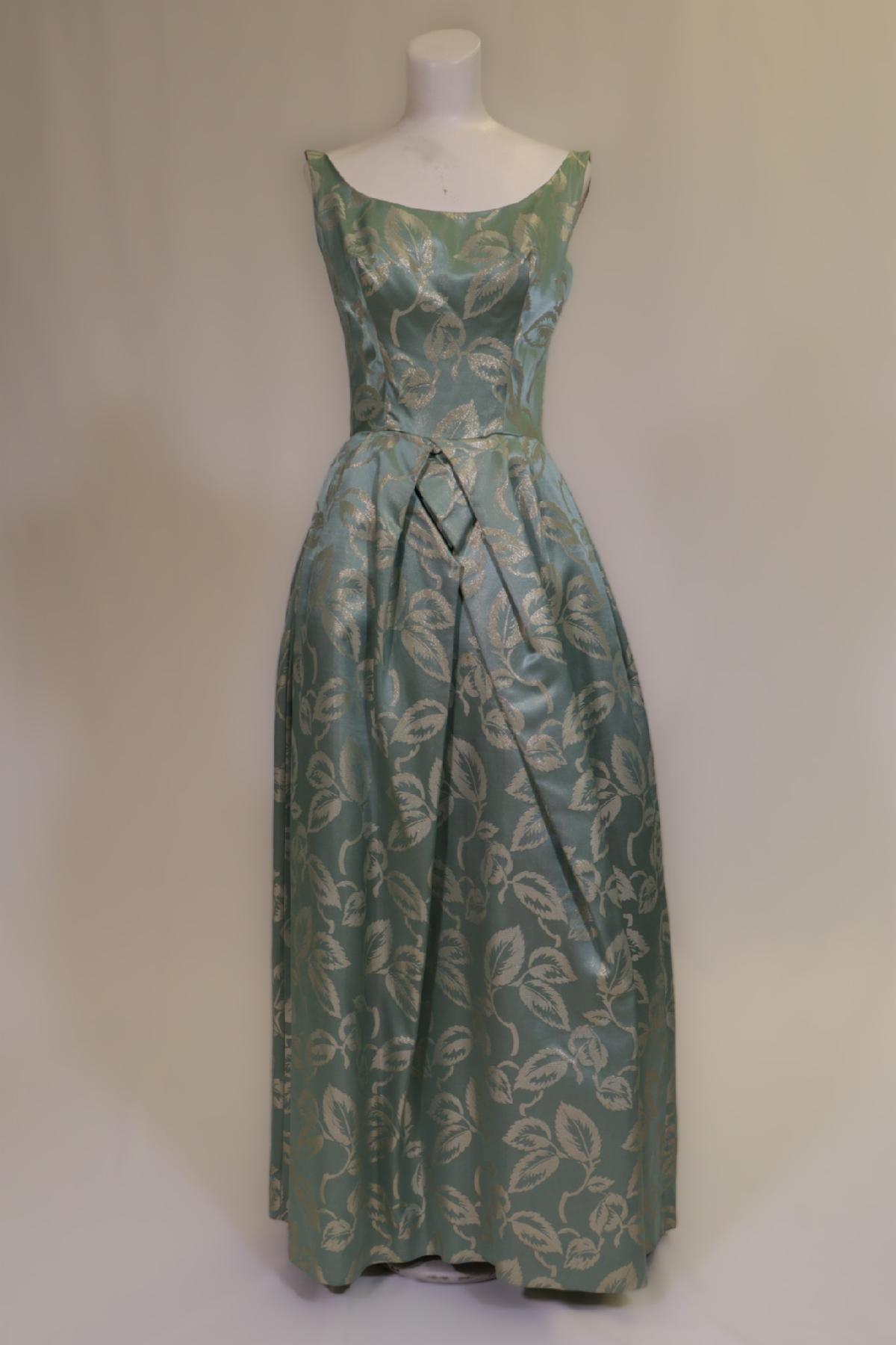 Clothing Textiles Circa 1968 Green Lam Damask Dress New