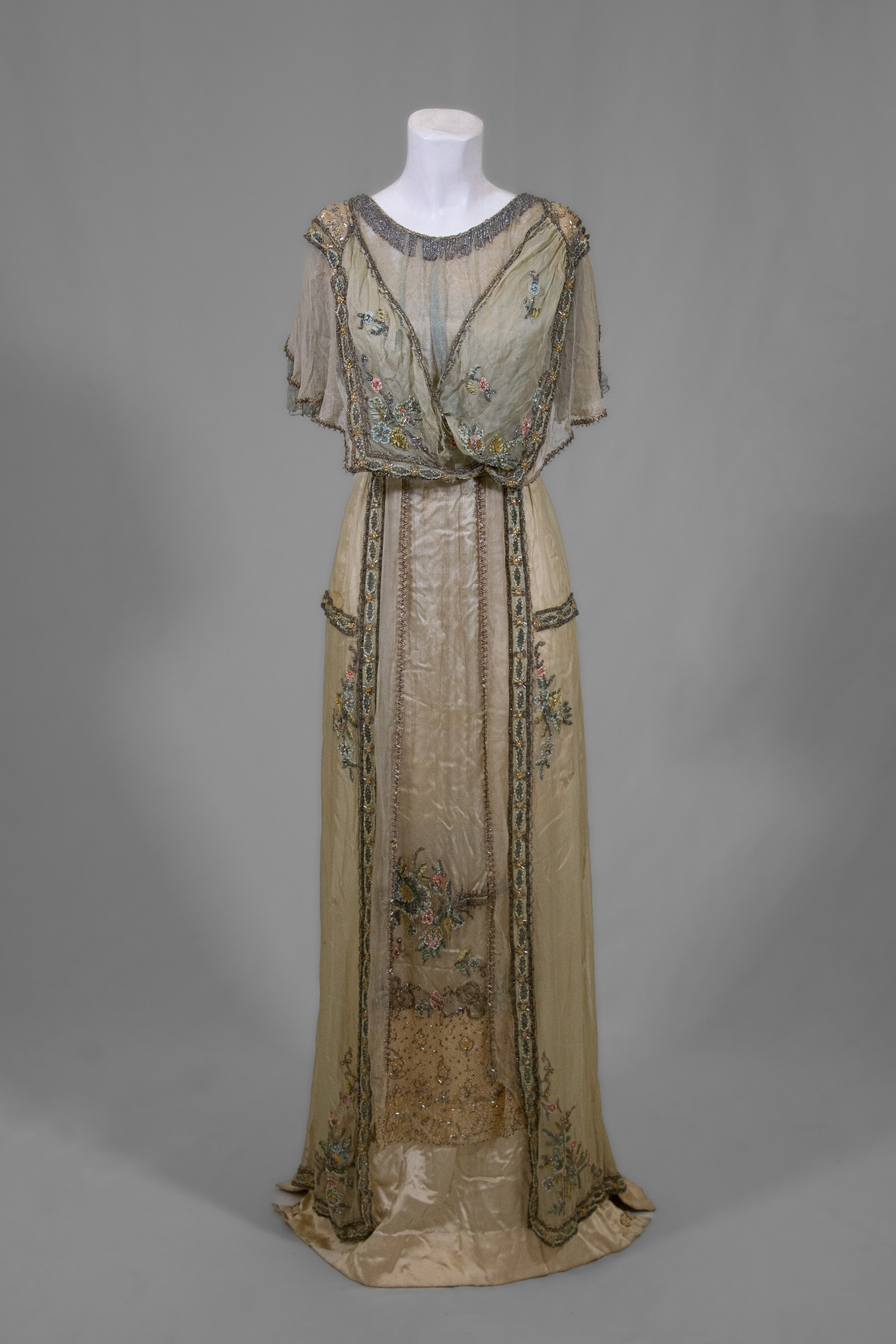 C. 1912 Evening Gown with Intricate Floral Decal and Beadwork - New Canaan  Museum and Historical Society